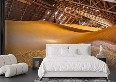 View inside a large corn and grain storage warehouse. Wall mural