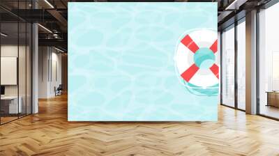 summer holiday illustration with lifebouy. rubber ring floating on water. aqua textured background. Banner, poster template. Shining blue water ripple abstract vector. Shimmering tropical water Wall mural