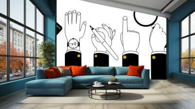 a set of illustrations depicting a hand and various business accessories. vector illustration in con Wall mural