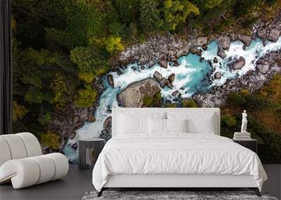 river in the mountains, top view of the mountain river, autumn landscape Wall mural