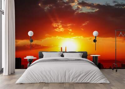 sunset over city Wall mural