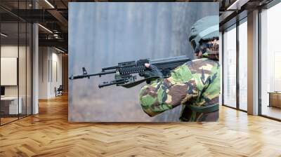 military man aiming with a rifle in the forest Wall mural