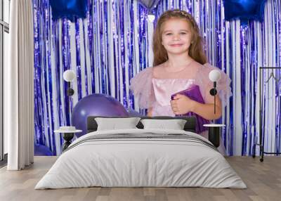 cute girl with gift box celebrating her birthday Wall mural