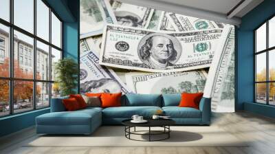 American banknotes 100 dollars. Background from dollars Wall mural