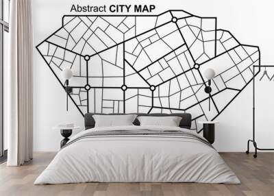 Abstract city navigation map with lines and streets. Vector black and white urban planning scheme. Illustration of plan street map, road graphic navigation Wall mural