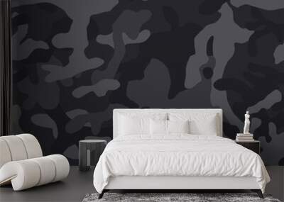 Camouflage pattern background. Classic clothing style masking camo repeat print. Black grey white colors winter ice texture. Vector 
 Wall mural