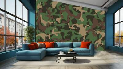 Camouflage pattern. Green military uniform. Camo texture, seamless vector background. Wall mural