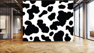 Cow skin. Seamless pattern. Cow or dalmatian spots. Black and white background.  Animal print, texture. Raster copy Wall mural