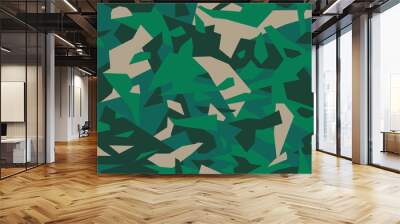 Emerald green geometric camouflage pattern, seamless camo texture. Military or hunting masking uniform. Woodland style. Vector disguise background Wall mural