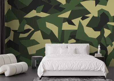 Geometric camo, seamless pattern. Abstract military or hunting camouflage background. Brown, green, black color. Vector illustration. Wall mural