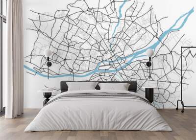 Nant city map (France) - town streets on the plan. Monochrome line map of the  scheme of road. Urban environment, architectural background. Vector  Wall mural