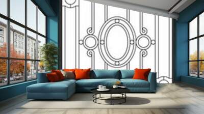 Outline sketch of stained-glass panel in a rectangular frame, abstract curls shape in the art modern. Decorative design of the window or door. Vector template  Wall mural