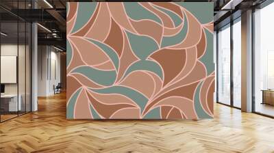 Stylized petals organic pattern with abstract leaf and  curved lines. Seamless vector brown and green texture can be used for web page backgrounds, wallpapers, printing on fabric Wall mural