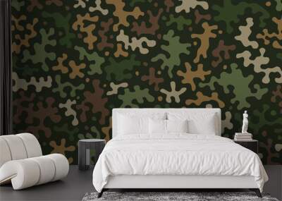 Vector camouflage seamless pattern. Khaki design style for t-shirt. Military texture, camo clothing while hunting illustration. Wall mural