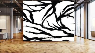 Zebra grunge skin, stripes roots pattern. Animal print, black and white thorns texture. Monochrome seamless background. Vector illustration  Wall mural