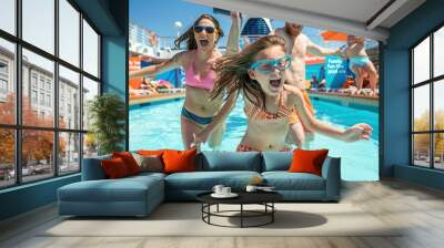 a family is playing in a swimming pool on a cruise ship Wall mural