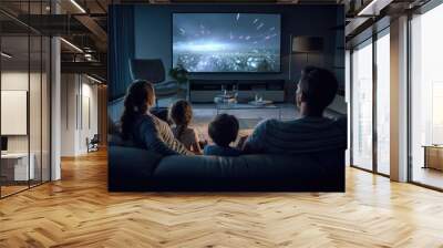 A family watches a movie in a home theater. Wall mural