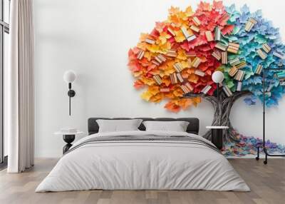 Colorful tree growing books representing knowledge concept Wall mural