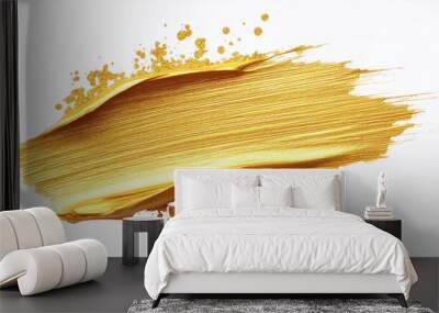 Gold paint stroke creating abstract texture on white background Wall mural