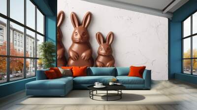 set of easter chocolate bunnies on light background Wall mural