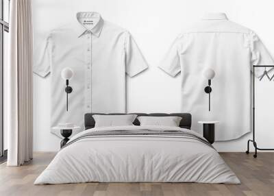 White short sleeve shirt showing front and back view featuring pocket Wall mural