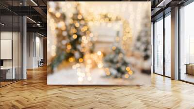 Christmas background with festive bokeh lighting, blurred holiday background Wall mural