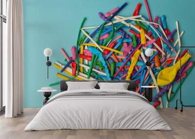 Pile of deflated latex colorful balloons in full frame. Colorful baloons background Wall mural