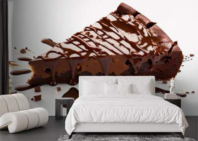 A piece of chocolate brownie pie on a white background. Generative AI. Wall mural