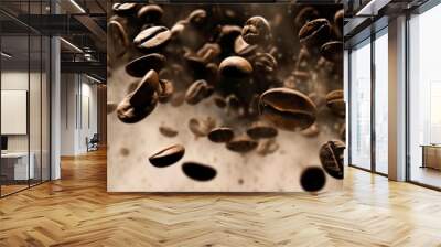 Coffee beans splash fresh. Selective focus. Wall mural