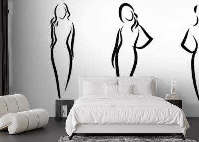 Vector collection. Woman figure silhouettes. Linear style.
 Wall mural