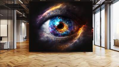 Galaxy in the eye. Futuristic art Wall mural