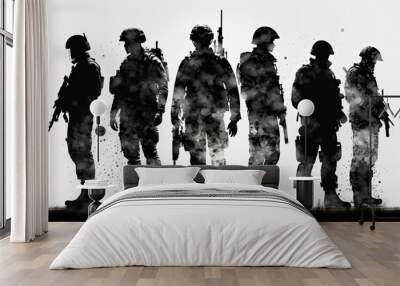 Silhouette of soldiers. AI generated Wall mural