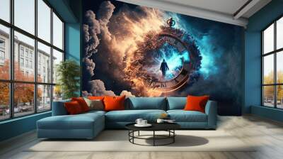 Time travel in different dimensions. AI generated. Wall mural