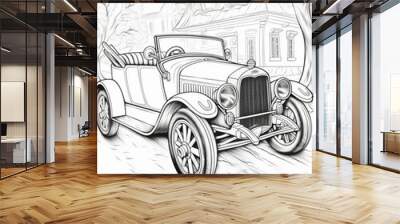 classic car coloring page for kids coloring page black and white lines, created with Generative AI technology Wall mural