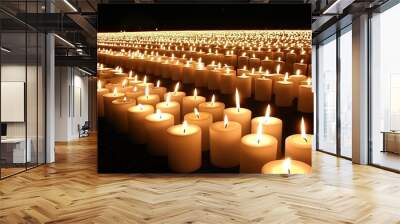 Countless egg-shaped candles burn in unison, creating a vast sea of light that represents hope and renewal during Easter. Wall mural