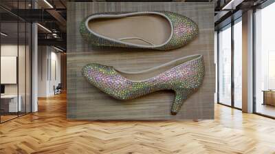 Sparkling beautiful bride shoes. Shoes are decorated with Swarovski stones. Wedding details Wall mural