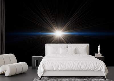 Bright light exploding in the dark universe, creating a blue horizon Wall mural