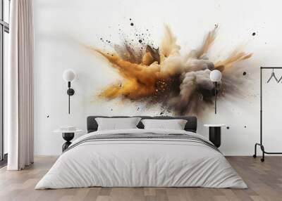 Brown and gold powder exploding on white background creating abstract cloud formation Wall mural