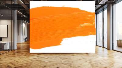 Orange paint brush strokes isolated on white background. Acrylic paint smears Wall mural