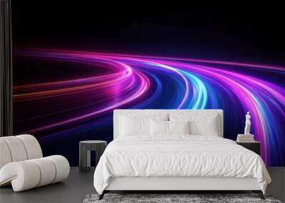 Motion Speed neon light trail on dark background, abstract blue and purple light with high speed curve beam. Wall mural