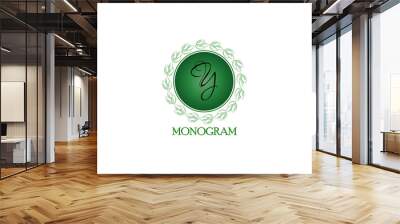 Floral logo for design of monograms, invitations, frames, menus, labels and websites. Graphic elements with letter Y for design of catalogs and brochures of cafe, business. Wall mural