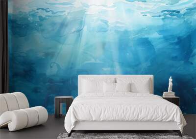 watercolor ocean water surface and underwater. Watercolor backdrop Wall mural