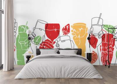 Background with different cocktail drinks. Horizontal Poster . Vector illustration. Wall mural