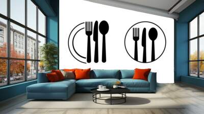 Set of fork, knife, spoon. Logotype menu. Set in flat style. Silhouette of cutlery. Vector illustration Wall mural