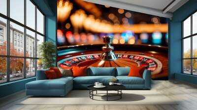 Casino roulette table. Roulette wheel close-up. AI generated Wall mural