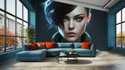 A beautiful cyberpunk noir woman, Generative AI Wall mural