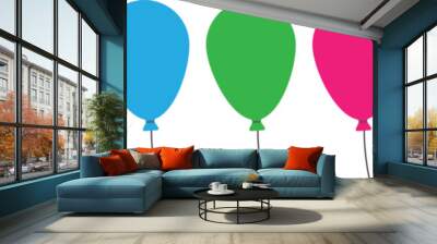 Illustration of helium balloons in different colors flying in a row in a professional manner Wall mural