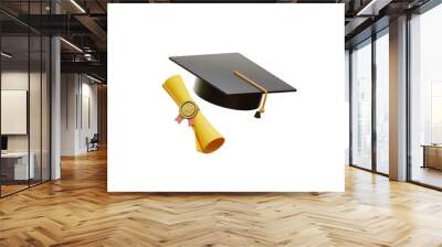 graduation cap with diploma Wall mural