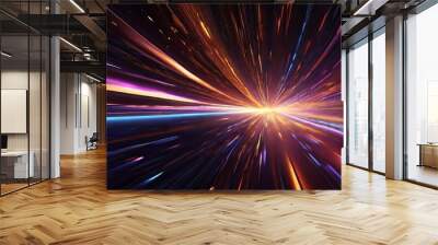 Light speed, hyperspace, space warp background. colorful streaks of light gathering towards the event horizon Ai Generated Wall mural