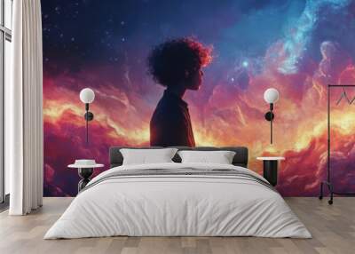 Silhouette of a Person Against a Cosmic Background Wall mural